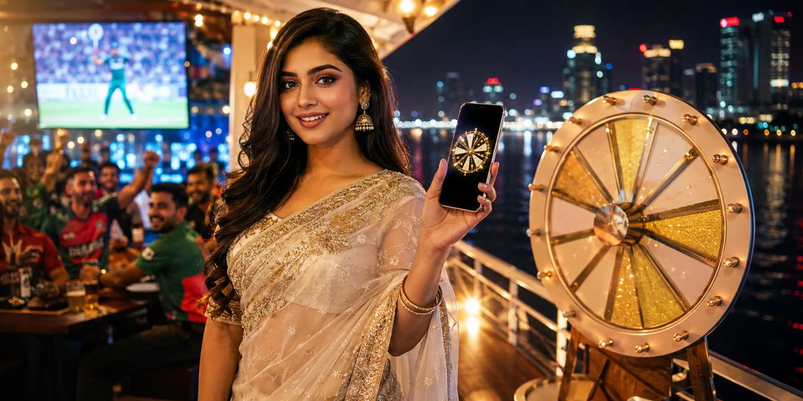 ঢাকায় শাড়ি পরিহিত একজন নারী ক্রিকেট বেটিং উপভোগ করছেন